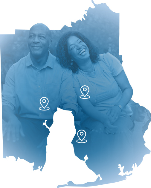 Outline of state of Alabama with map pins of locations